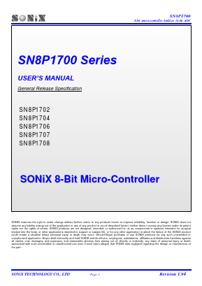 SN8A1707A Datasheet PDF Sonix Technology Co., Ltd