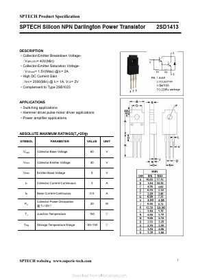2SD1413 Datasheet PDF Shenzhen SPTECH Microelectronics Co., Ltd.