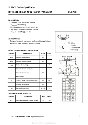 2N5758 Datasheet PDF Shenzhen SPTECH Microelectronics Co., Ltd.