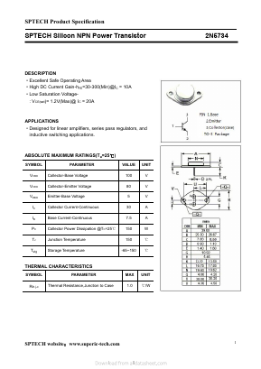 2N5734 Datasheet PDF Shenzhen SPTECH Microelectronics Co., Ltd.