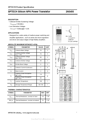 2N5493 Datasheet PDF Shenzhen SPTECH Microelectronics Co., Ltd.