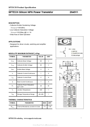 2N4911 Datasheet PDF Shenzhen SPTECH Microelectronics Co., Ltd.