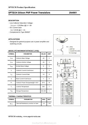 2N4901 Datasheet PDF Shenzhen SPTECH Microelectronics Co., Ltd.