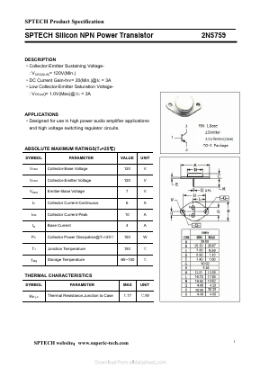 2N5759 Datasheet PDF Shenzhen SPTECH Microelectronics Co., Ltd.
