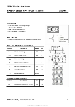 2N6465 Datasheet PDF Shenzhen SPTECH Microelectronics Co., Ltd.