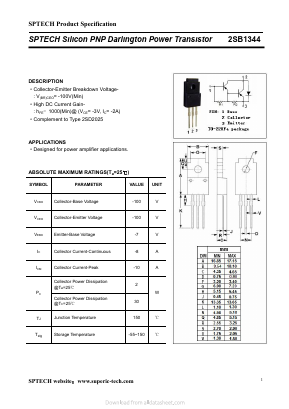 2SB1344 Datasheet PDF Shenzhen SPTECH Microelectronics Co., Ltd.
