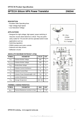 2N6544 Datasheet PDF Shenzhen SPTECH Microelectronics Co., Ltd.