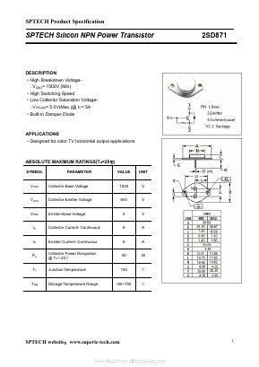 2SD871 Datasheet PDF Shenzhen SPTECH Microelectronics Co., Ltd.