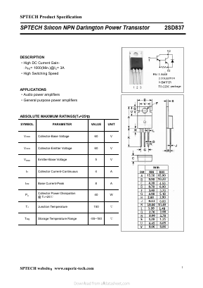 D837 Datasheet PDF Shenzhen SPTECH Microelectronics Co., Ltd.