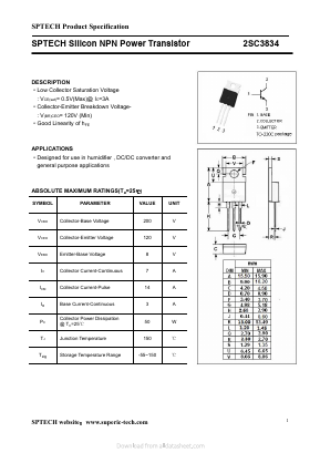 2SC3834 Datasheet PDF Shenzhen SPTECH Microelectronics Co., Ltd.