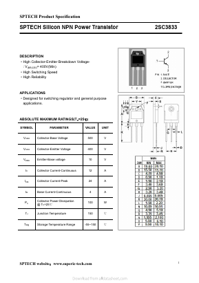 2SC3833 Datasheet PDF Shenzhen SPTECH Microelectronics Co., Ltd.