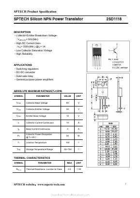 2SD1118 Datasheet PDF Shenzhen SPTECH Microelectronics Co., Ltd.