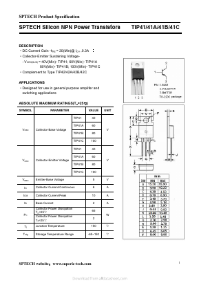 TIP41B Datasheet PDF Shenzhen SPTECH Microelectronics Co., Ltd.