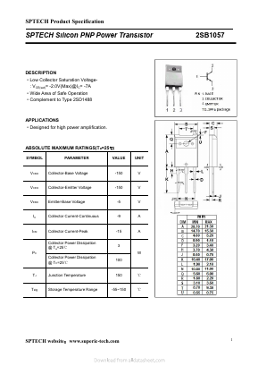 2SB1057P Datasheet PDF Shenzhen SPTECH Microelectronics Co., Ltd.