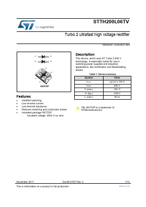 STTH200L06TV1 Datasheet PDF STMicroelectronics