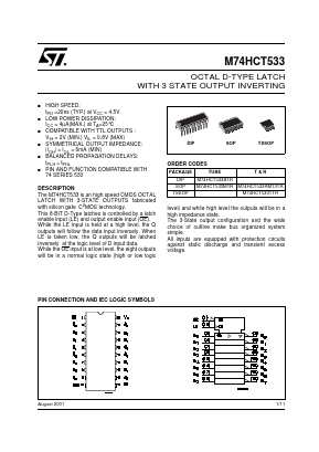 M74HCT533TTR Datasheet PDF STMicroelectronics