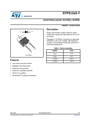 STPS1545-Y Datasheet PDF STMicroelectronics