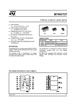 M74HCT27RM13TR Datasheet PDF STMicroelectronics