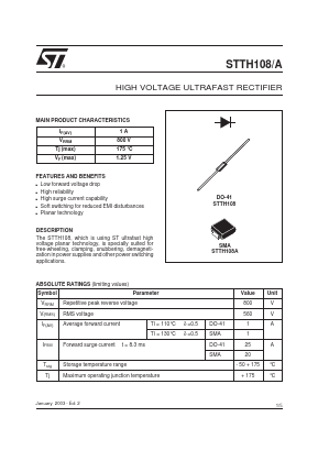 STTH108A Datasheet PDF STMicroelectronics