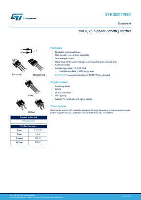 STPS20H100CT Datasheet PDF STMicroelectronics