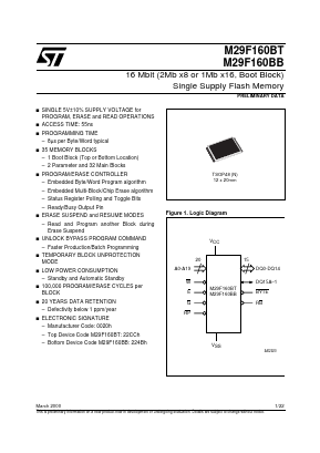 M29F160BB70N3 Datasheet PDF STMicroelectronics