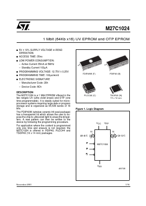 M27C1024-45XC7TR Datasheet PDF STMicroelectronics
