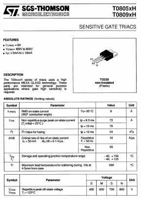 T0805DH Datasheet PDF STMicroelectronics