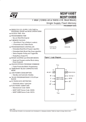 M29F100BT70M6 Datasheet PDF STMicroelectronics