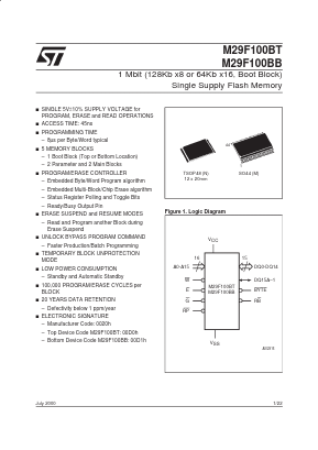 M29F100BT90M6 Datasheet PDF STMicroelectronics