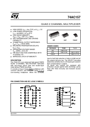 74AC157TTR Datasheet PDF STMicroelectronics