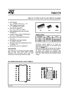 74AC174MTR Datasheet PDF STMicroelectronics