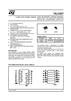 74LCX07MTR Datasheet PDF STMicroelectronics