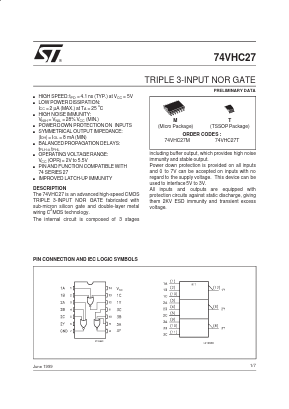 74VHC27T Datasheet PDF STMicroelectronics