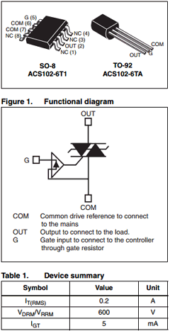 ACS102-6T1-TR Datasheet PDF STMicroelectronics