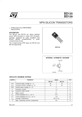 BD135 Datasheet PDF STMicroelectronics