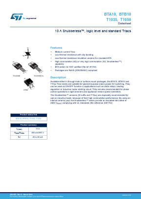 BTA10-600B Datasheet PDF STMicroelectronics