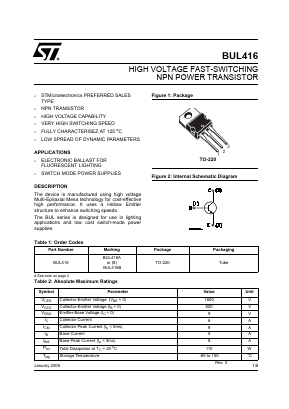 BUL416A Datasheet PDF STMicroelectronics