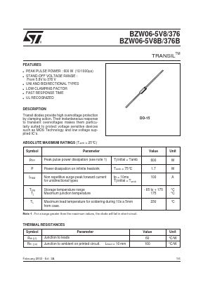 BZW06376B Datasheet PDF STMicroelectronics