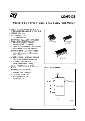 M29F040B45P1 Datasheet PDF STMicroelectronics
