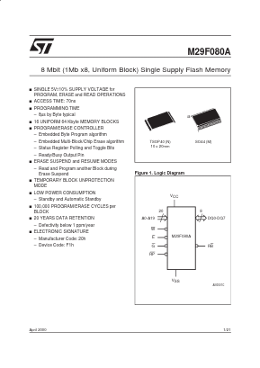 M29F080A70M3T Datasheet PDF STMicroelectronics
