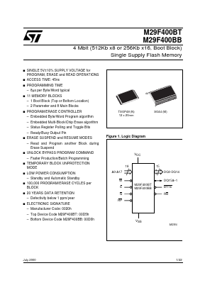 M29F400BT45N1 Datasheet PDF STMicroelectronics