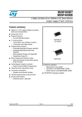 M29F400BT45M6 Datasheet PDF STMicroelectronics