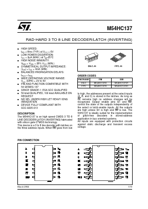 M54HC137D1 Datasheet PDF STMicroelectronics
