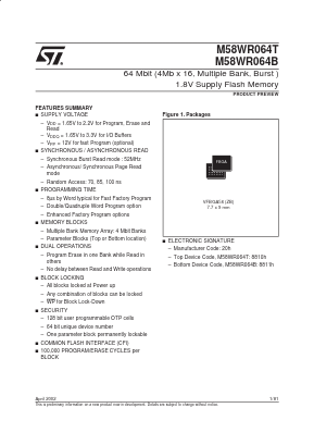 M58WR064T100ZB6T Datasheet PDF STMicroelectronics