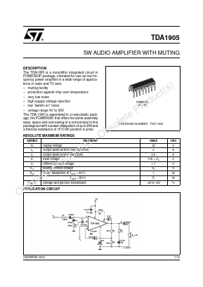 TDA1905 Datasheet PDF STMicroelectronics