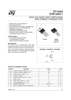 ST13005 Datasheet PDF STMicroelectronics