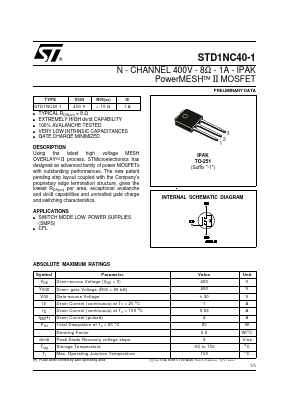 STD1NC40-1 Datasheet PDF STMicroelectronics