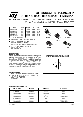 STD3NK60Z-1 Datasheet PDF STMicroelectronics