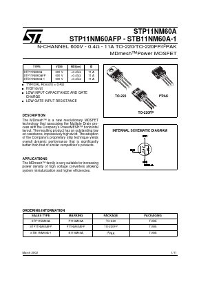 STP11NM50AFP Datasheet PDF STMicroelectronics