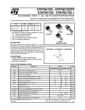 STB7NC70Z Datasheet PDF STMicroelectronics